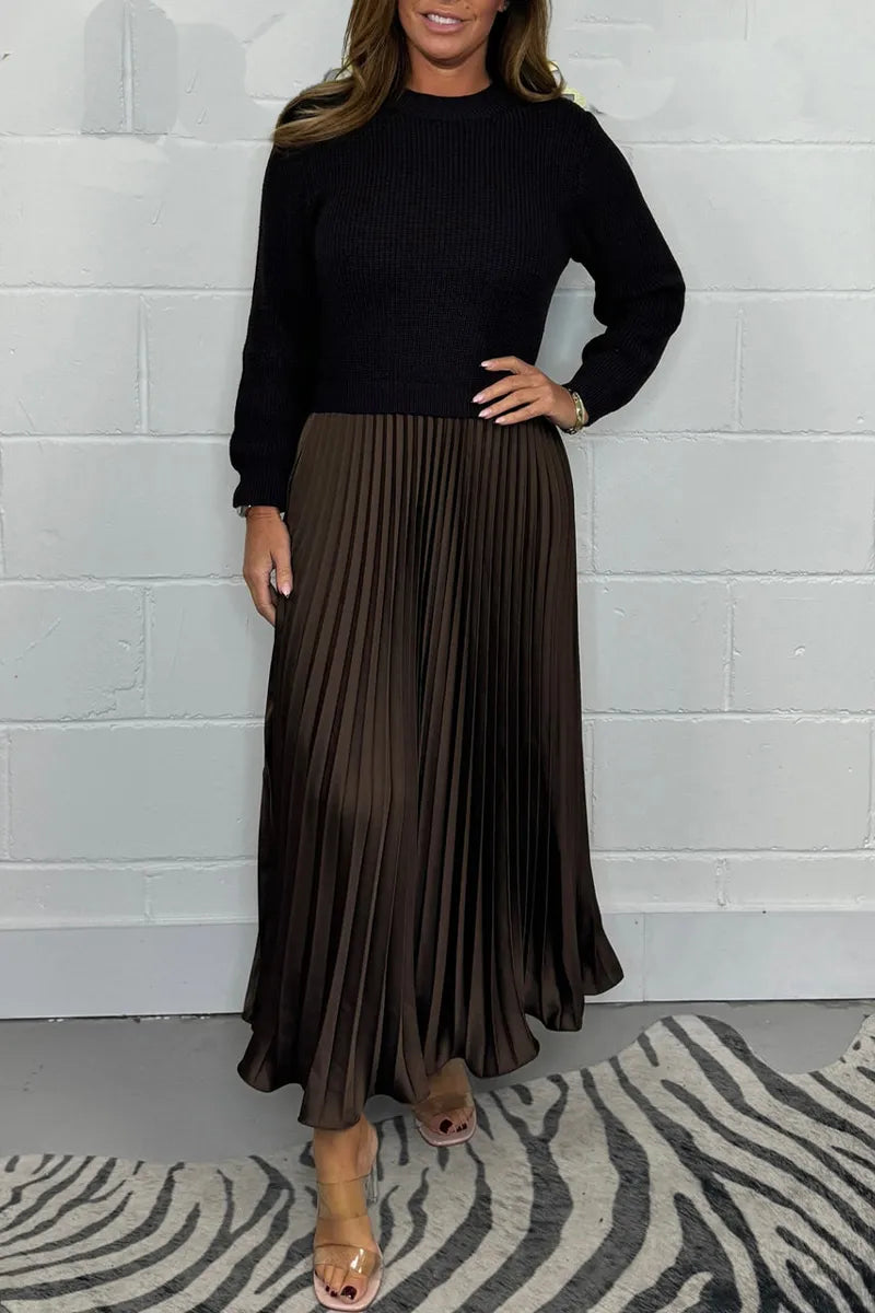 Damen Strickkleid Midi für Festliche Anlässe in Dunkelbraun 1