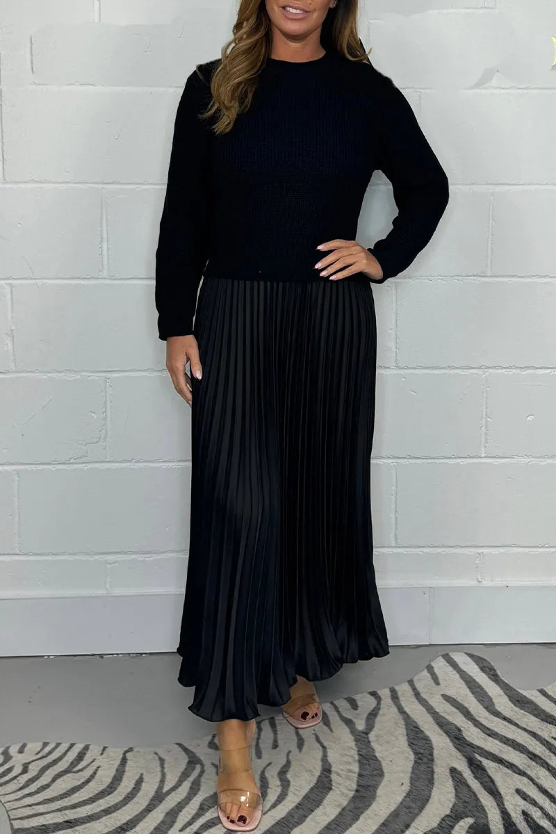 Damen Strickkleid Midi für Festliche Anlässe in Schwarz