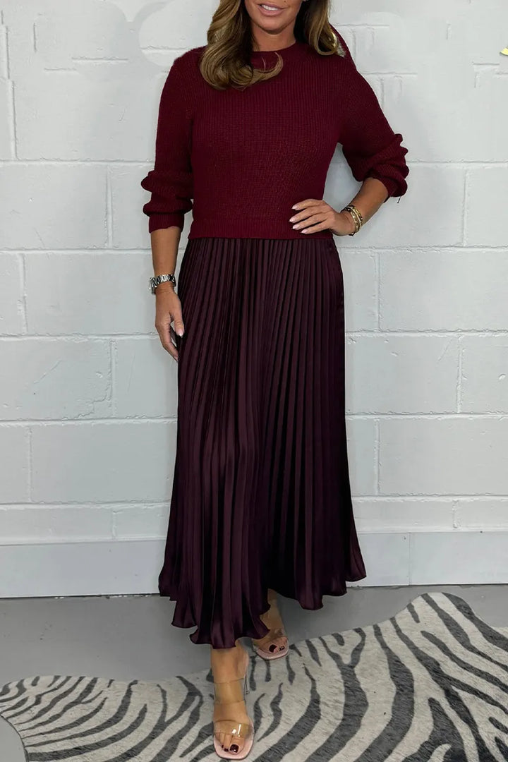Damen Strickkleid Midi für Festliche Anlässe in Weinrot