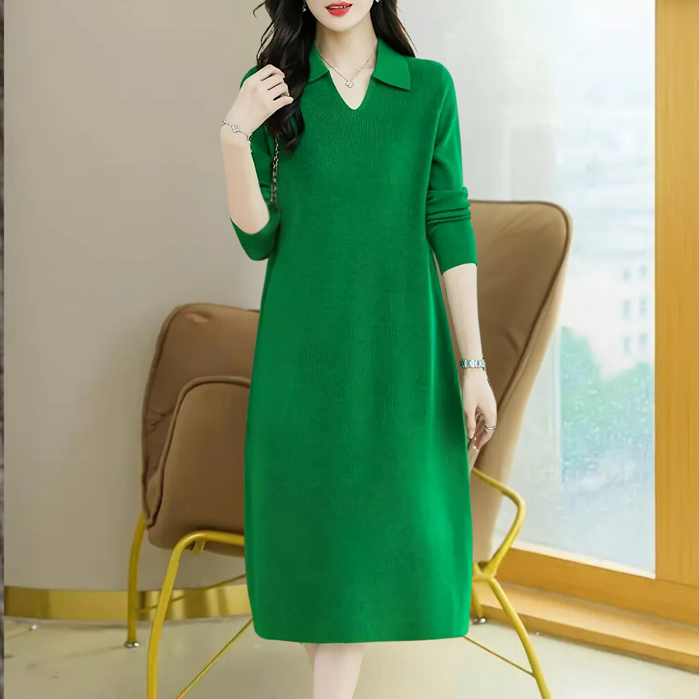 Damen Strickkleid Midi mit figurbetonter Passform in Grün