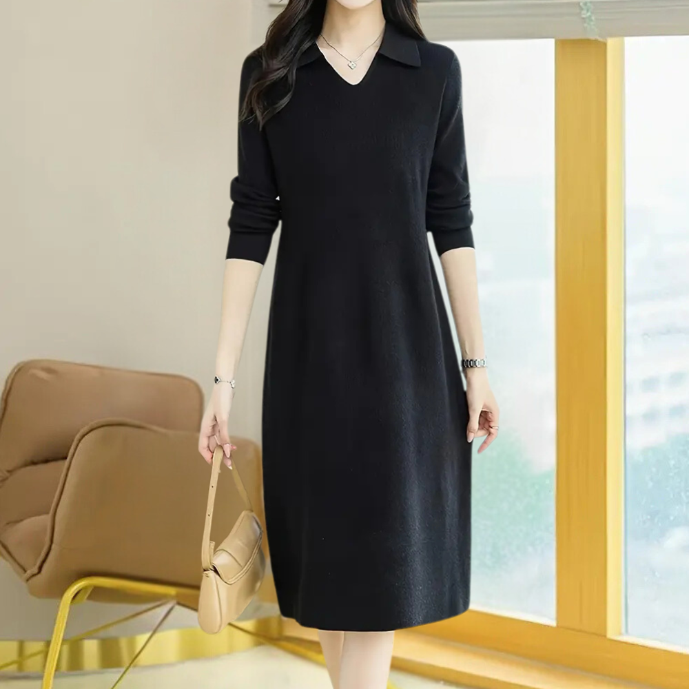 Damen Strickkleid Midi mit figurbetonter Passform in Schwarz