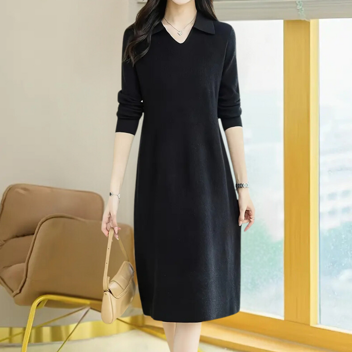 Damen Strickkleid Midi mit figurbetonter Passform in Schwarz