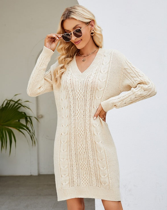 Damen Strickkleid Midi mit Spitze (2)