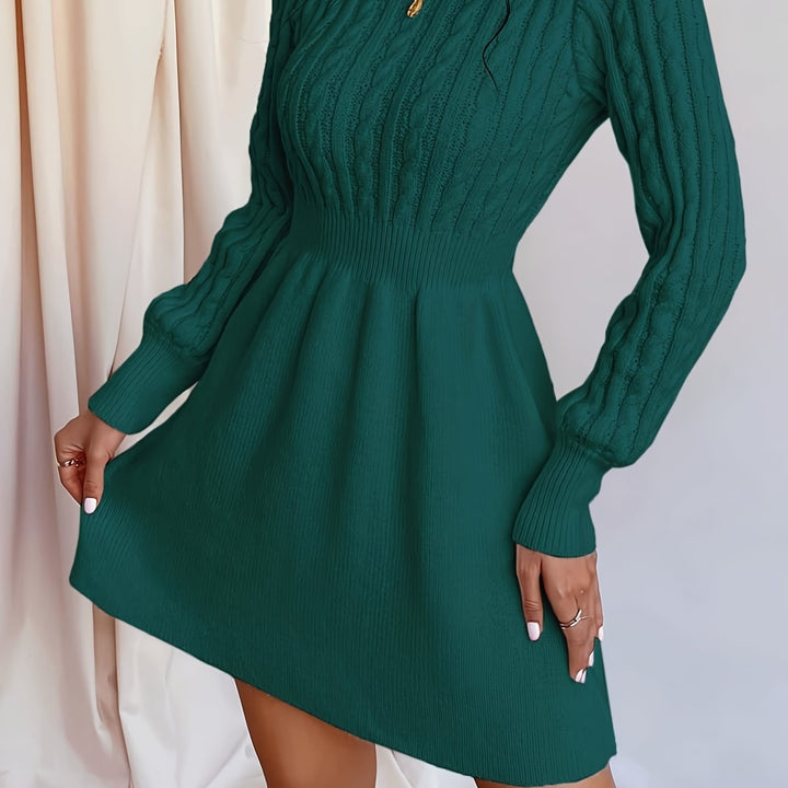 Damen Strickkleid Mini für den Herbst in Dunkelgrün