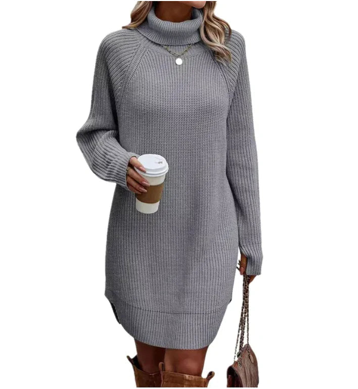 Damen Strickkleid mit Rollkragen zum Herbst in Grau