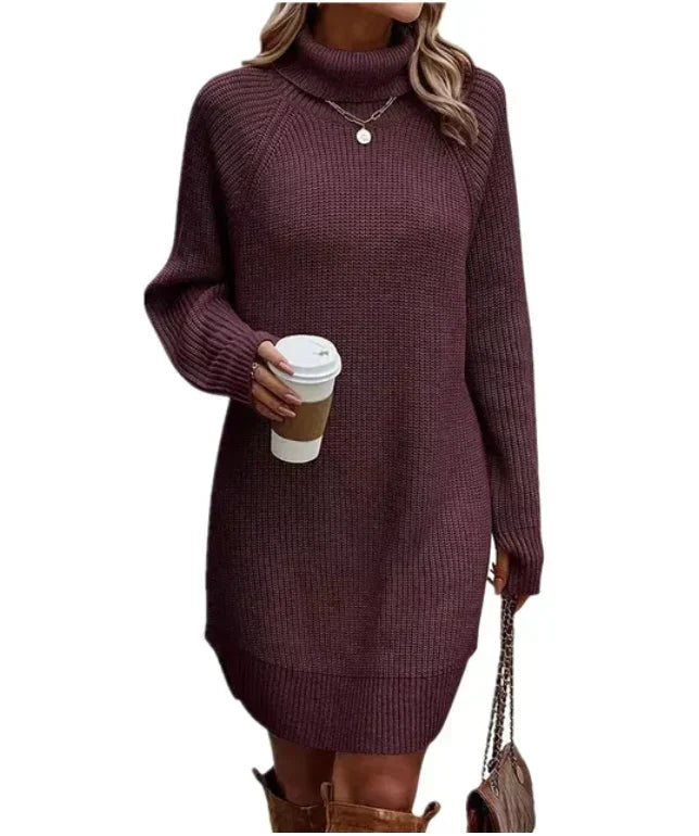 Damen Strickkleid mit Rollkragen zum Herbst in Lila