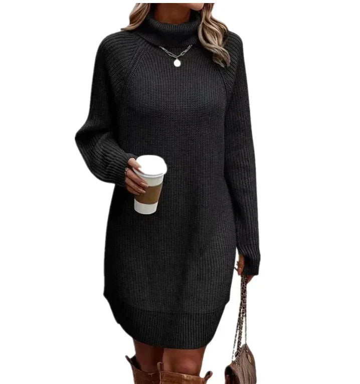 Damen Strickkleid mit Rollkragen zum Herbst in Schwarz
