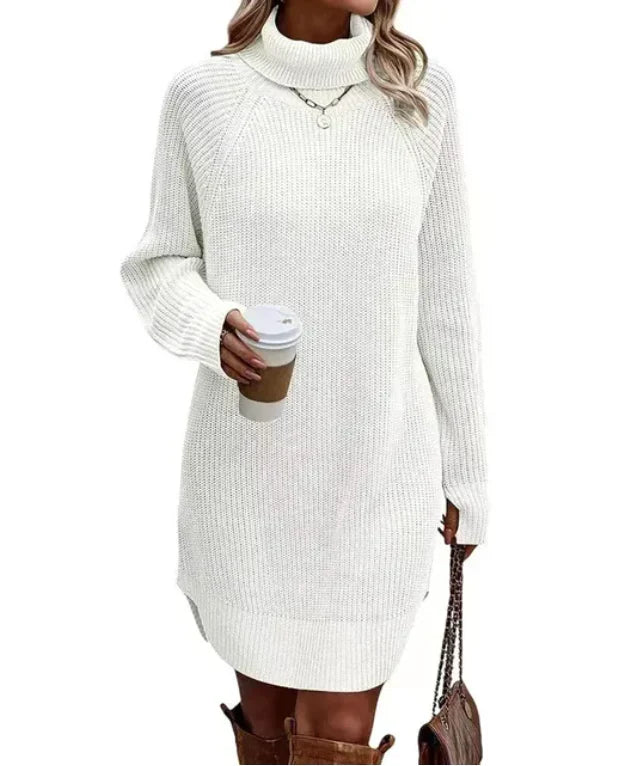 Damen Strickkleid mit Rollkragen zum Herbst in Weiß