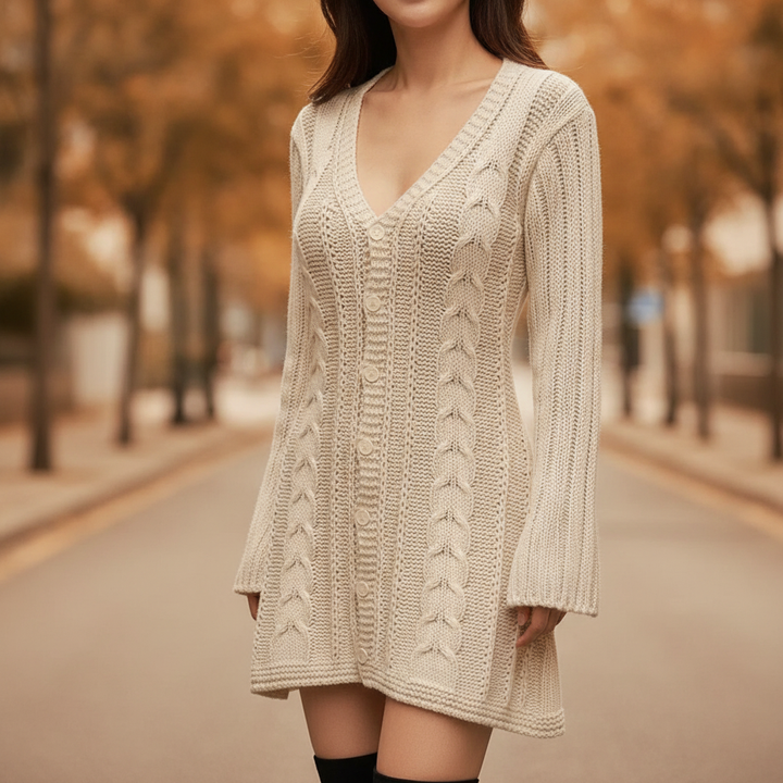 Damen Strickkleid mit Zopfmuster für den Herbst