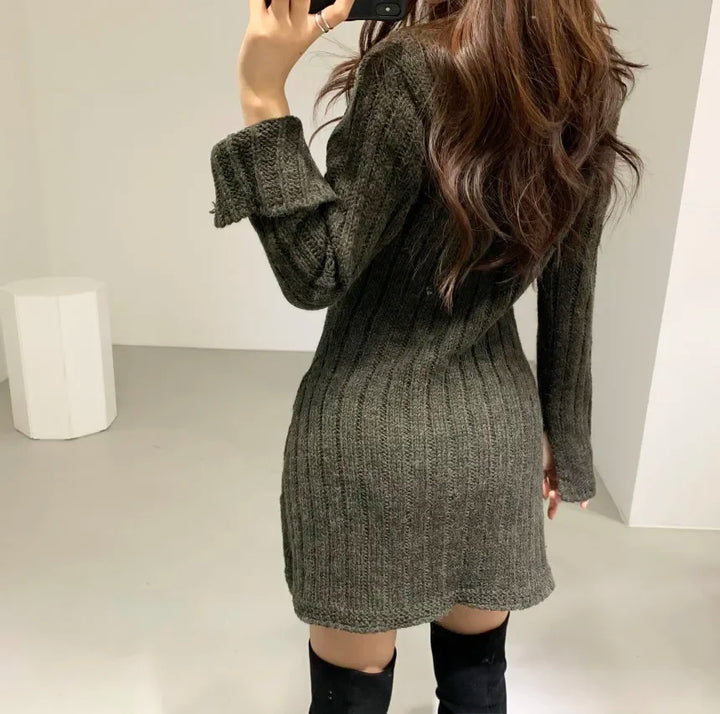 Damen Strickkleid mit Zopfmuster für den Herbst (8)