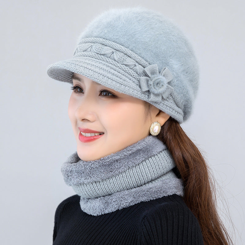Damen Strickmütze und Schal-Set für Winter in Glatte Mütze Grau