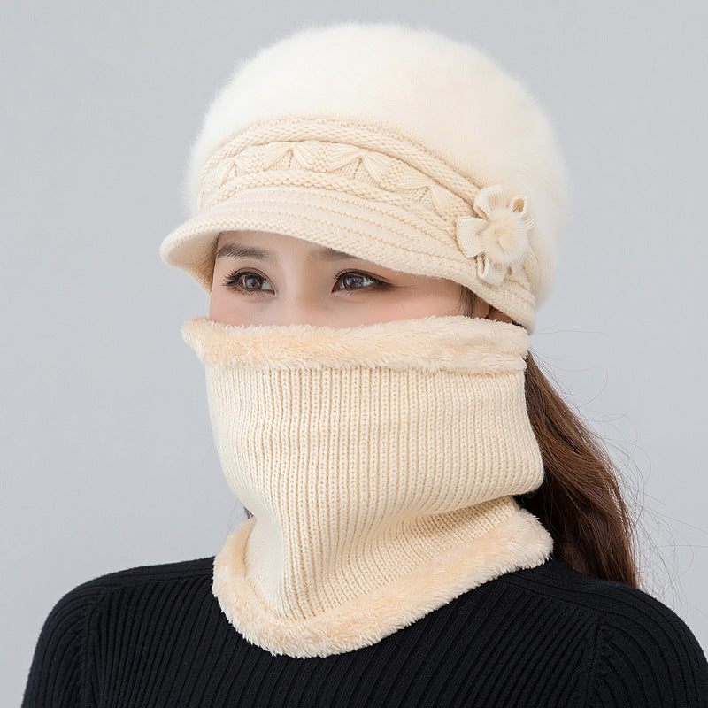 Damen Strickmütze und Schal-Set für Winter in Mütze + Halstuch Beige