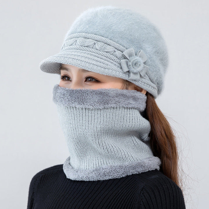 Damen Strickmütze und Schal-Set für Winter in Mütze + Halstuch Grau