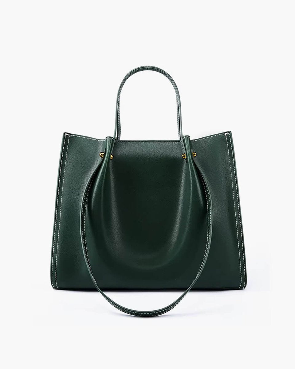 Damen Strukturierte Vegane-Leder Tasche mit Kontraststich in Grün