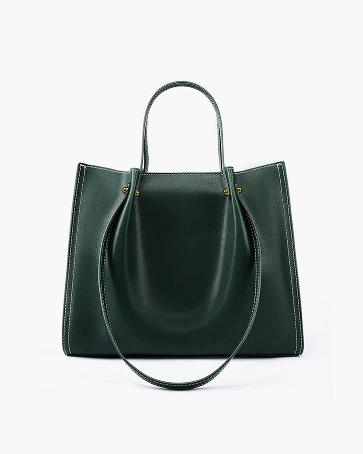Damen Strukturierte Vegane-Leder Tasche mit Kontraststich in Grün