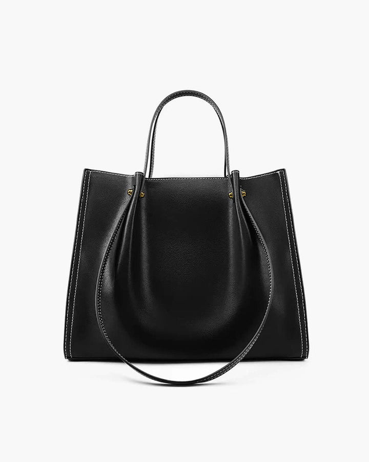 Damen Strukturierte Vegane-Leder Tasche mit Kontraststich in Schwarz