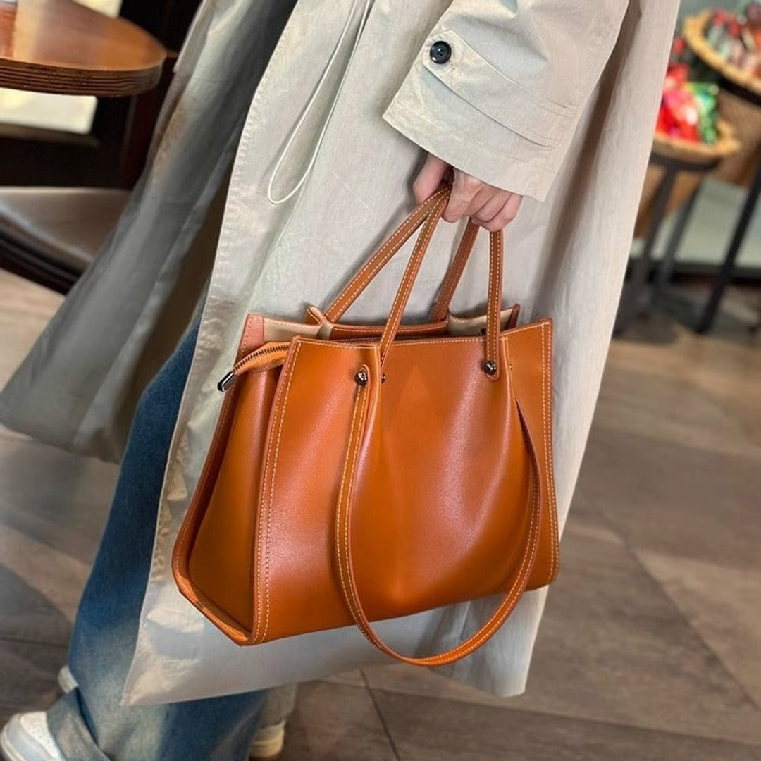 Damen Strukturierte Vegane-Leder Tasche mit Kontraststich in Sunset Yellow