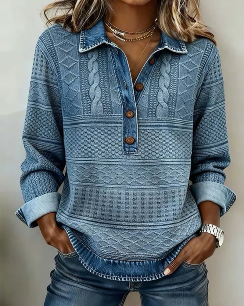 Damen Strukturierter Strick-Pullover für Alltag und Büro in Blau