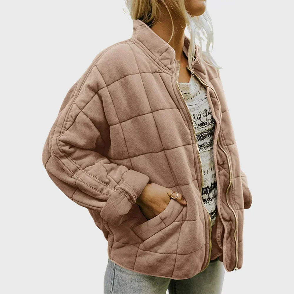 Damen taillierte Pufferjacke für Herbst in Khaki