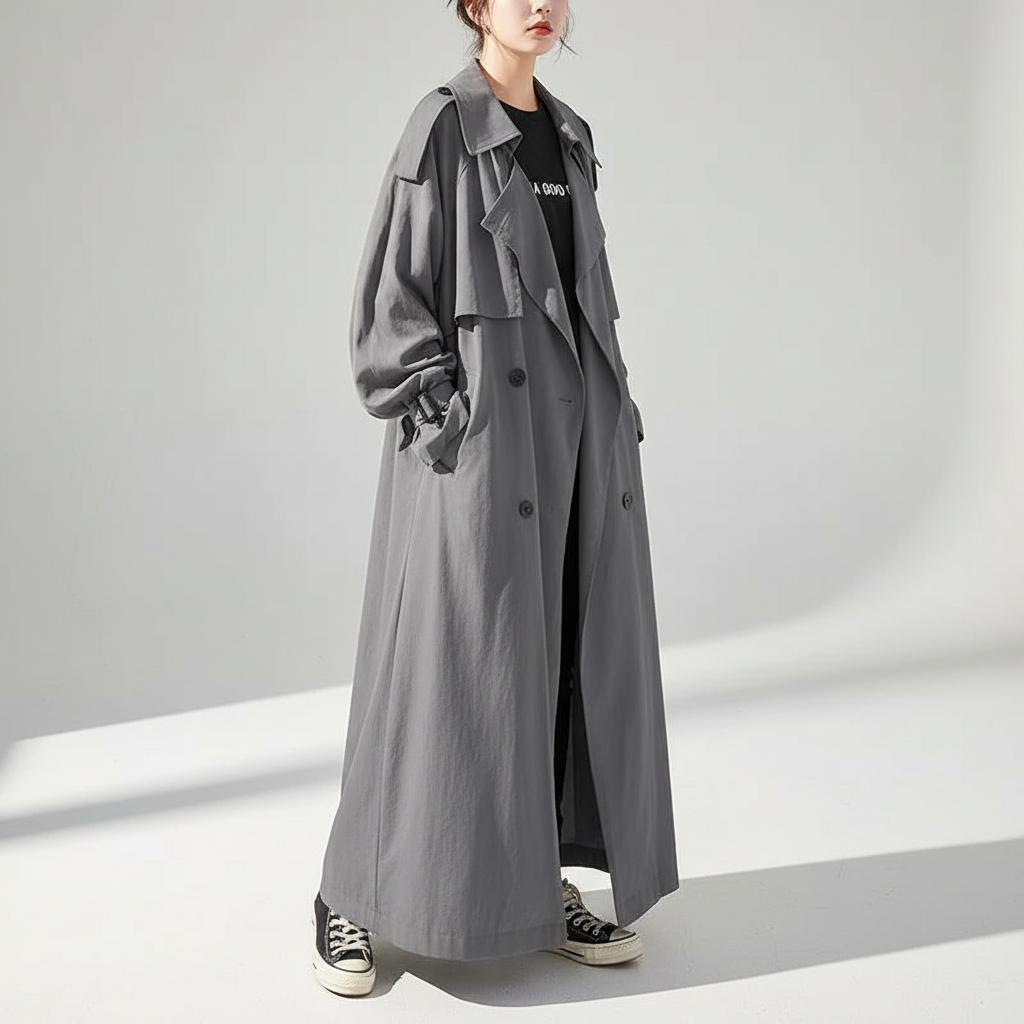 Damen Trenchcoat im Oversized Schnitt in Grau