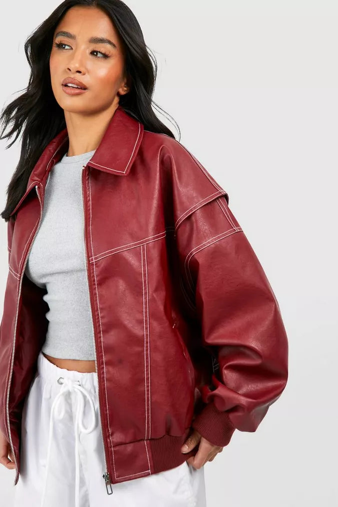 Damen Trendige Oversized Jacke in Weinrot