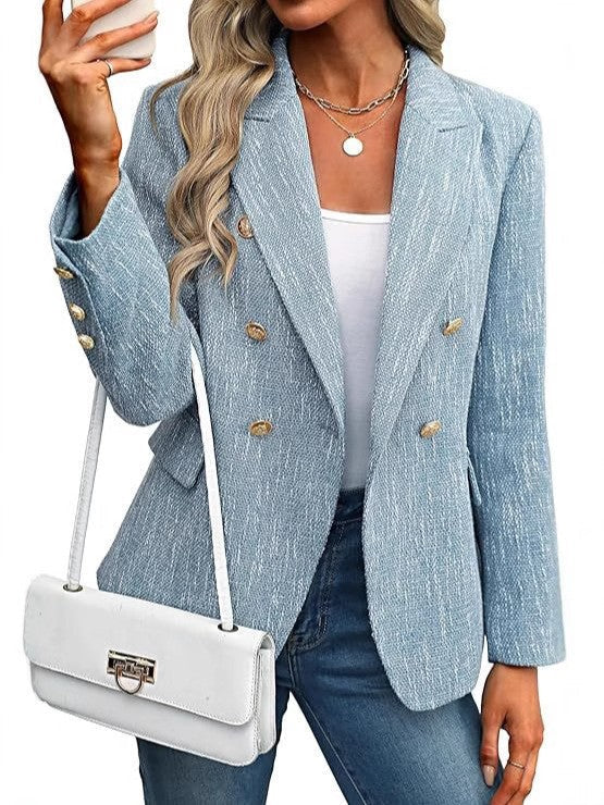 Damen Tweed Blazer elegant und vielseitig in Hellblau