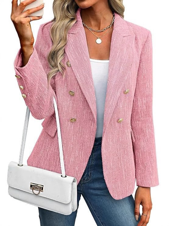 Damen Tweed Blazer elegant und vielseitig in Hellrosa