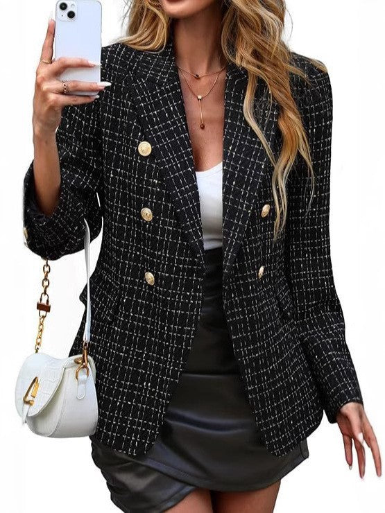 Damen Tweed Blazer elegant und vielseitig in Schwarz
