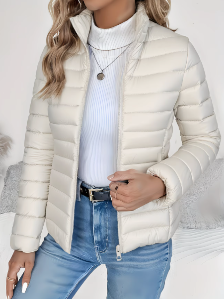 Damen Übergangsjacke mit schlankem Schnitt für Herbst in Cremefarben