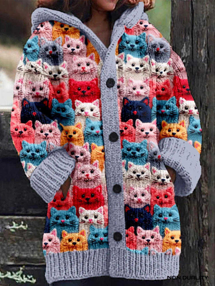 Damen Übergroße Kuschelige Strickjacke im Katzendesign (3)