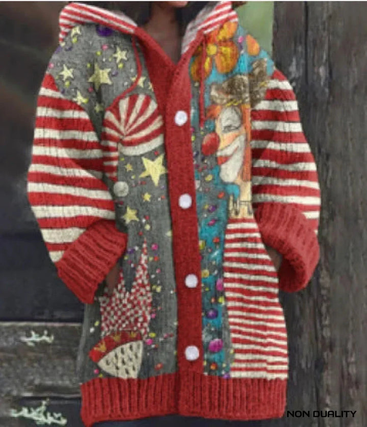 Damen Übergroße Kuschelige Strickjacke im Katzendesign in Entwurf 2