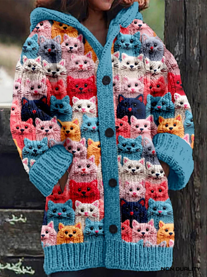 Damen Übergroße Kuschelige Strickjacke im Katzendesign in Entwurf 3
