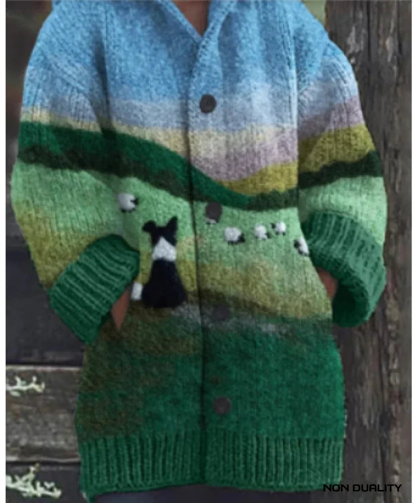 Damen Übergroße Kuschelige Strickjacke im Katzendesign in Entwurf 4