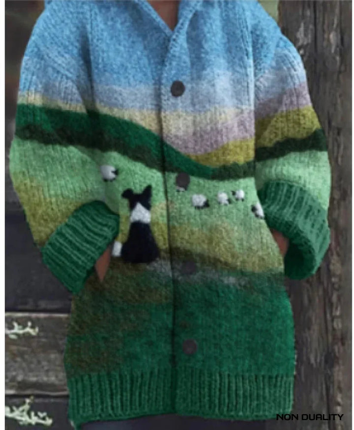 Damen Übergroße Kuschelige Strickjacke im Katzendesign in Entwurf 4
