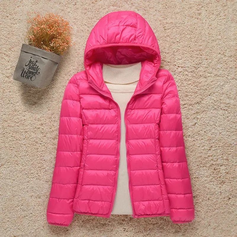 Damen Ultraleichte Daunenjacke für Herbst in Fuchsia