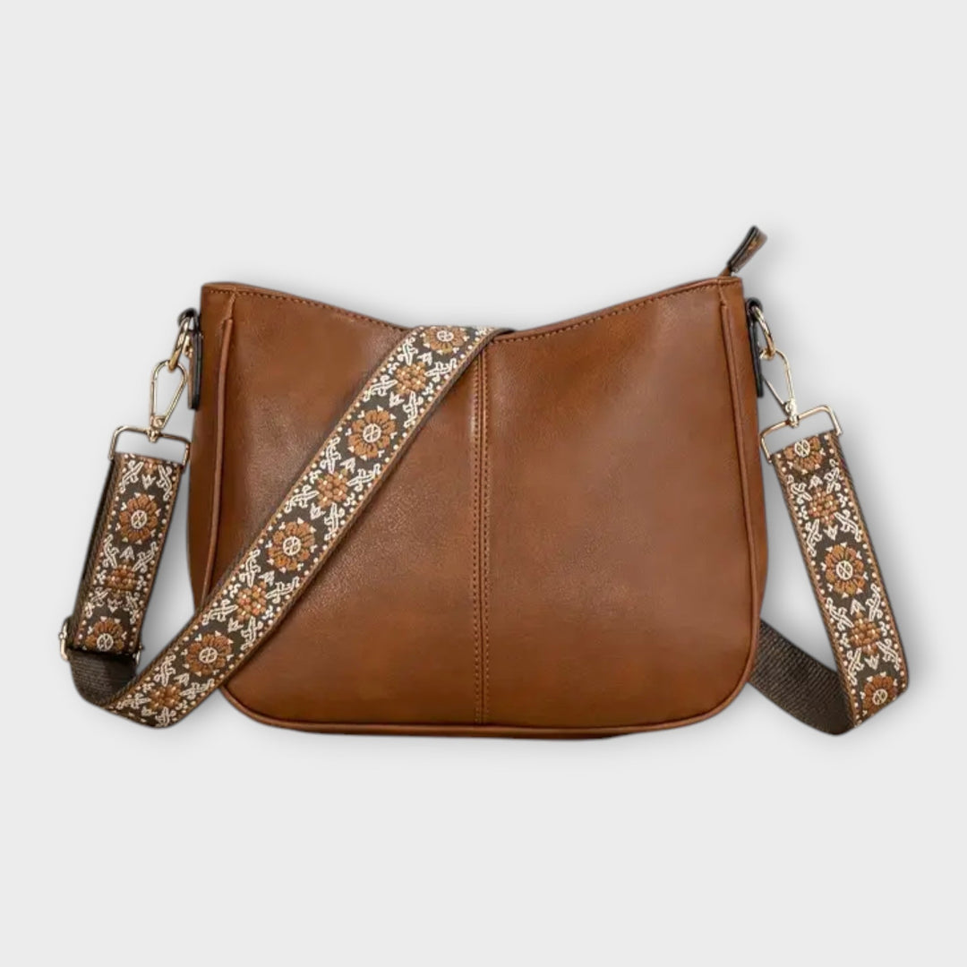 Damen Vegane Umhängetasche im Boho-Stil mit Statement-Riemen in Braun