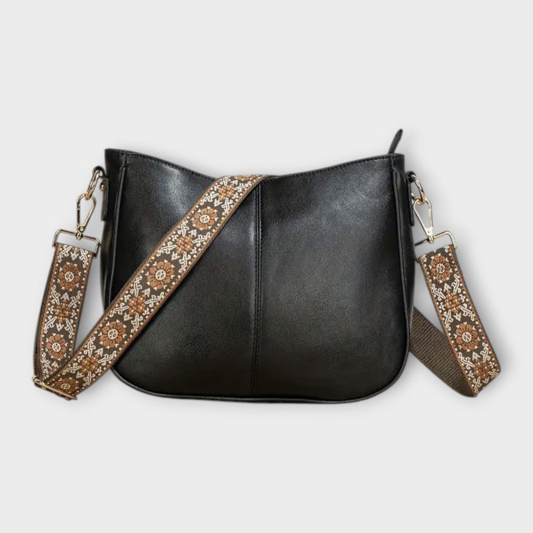 Damen Vegane Umhängetasche im Boho-Stil mit Statement-Riemen in Schwarz