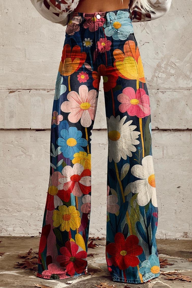 Damen Vintage-Boho-Jeans mit breitem Schnitt
