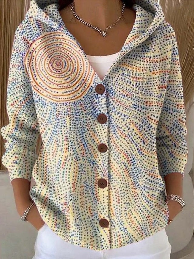 Damen Vintage Hoodie Strickjacke für Herbst in Hellgelb