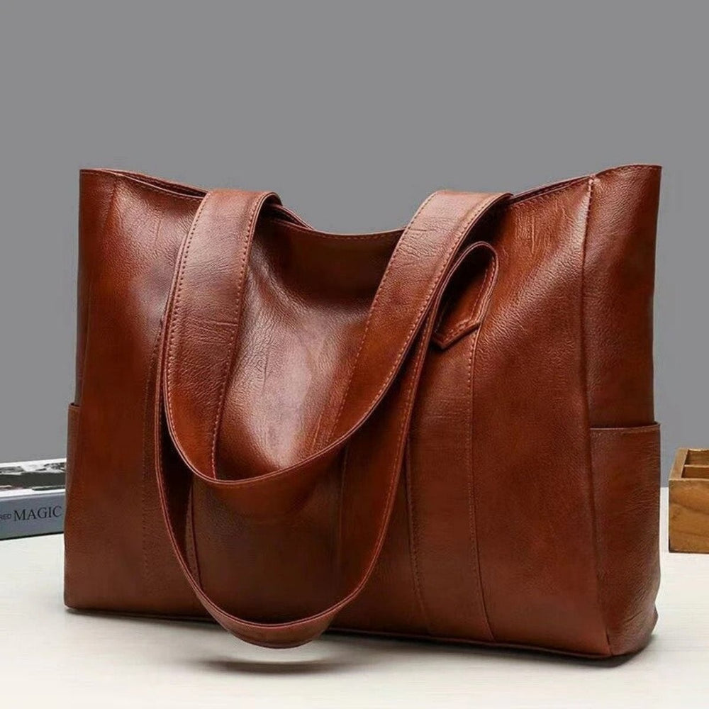 Damen Vintage Lederschultertasche mit großer Kapazität in Braun