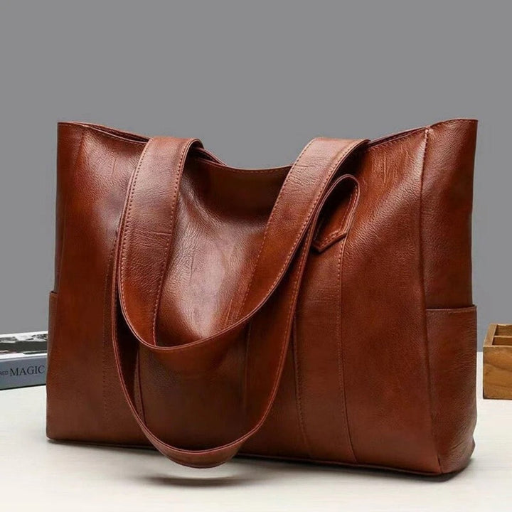 Damen Vintage Lederschultertasche mit großer Kapazität in Braun