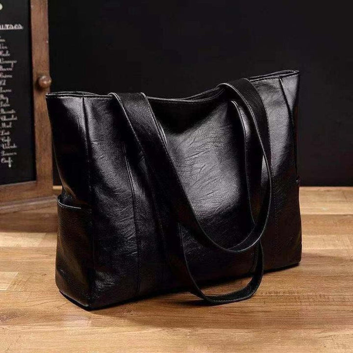 Damen Vintage Lederschultertasche mit großer Kapazität in Schwarz