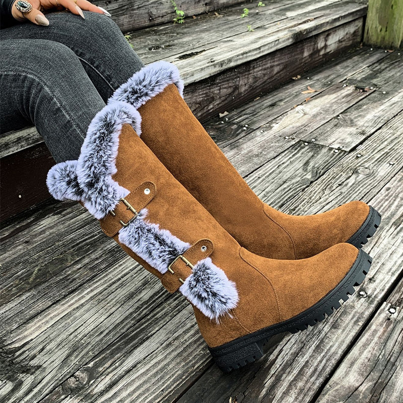Damen Wadenstiefeletten mit warmer Plüsch-Fütterung
