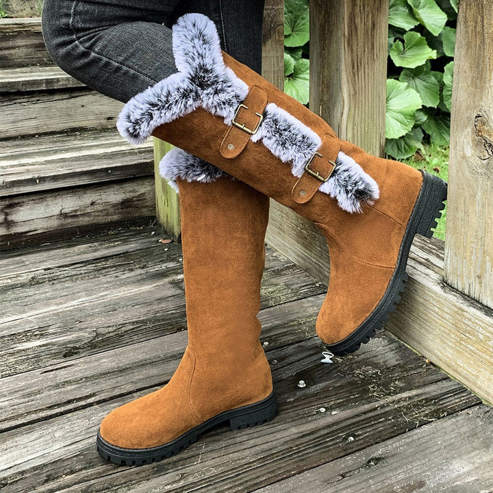 Damen Wadenstiefeletten mit warmer Plüsch-Fütterung in Hellbraun