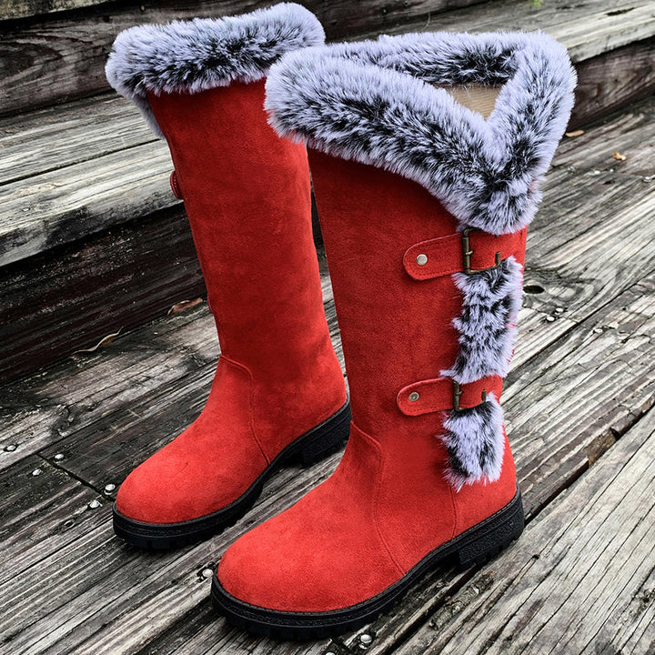 Damen Wadenstiefeletten mit warmer Plüsch-Fütterung in Rot