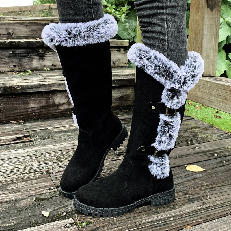 Damen Wadenstiefeletten mit warmer Plüsch-Fütterung in Schwarz