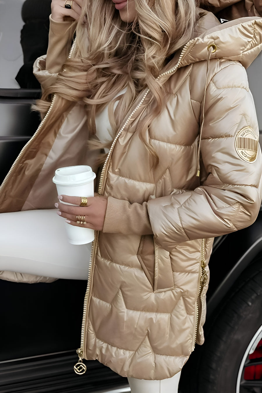 Damen warme lange gesteppte Pufferjacke für Herbst (2)