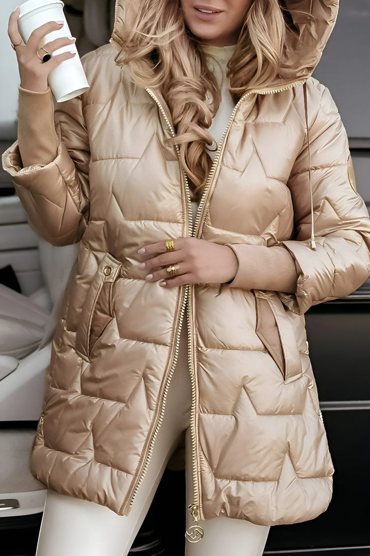 Damen warme lange gesteppte Pufferjacke für Herbst (3)