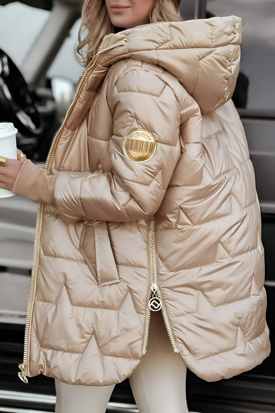 Damen warme lange gesteppte Pufferjacke für Herbst (4)