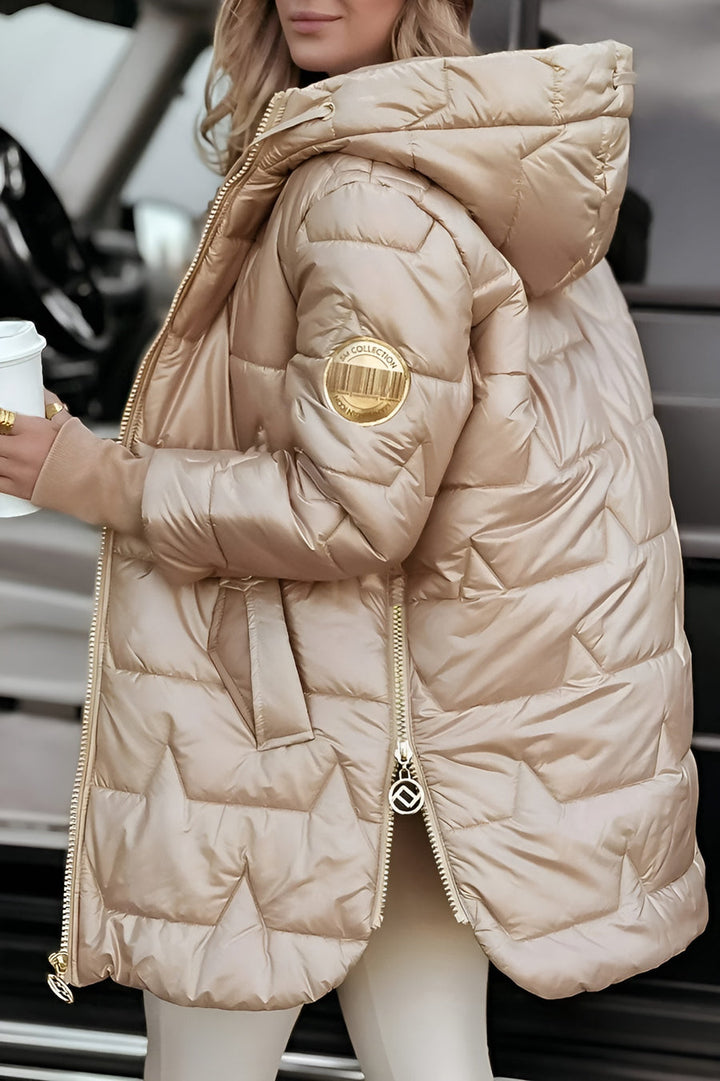 Damen warme lange gesteppte Pufferjacke für Herbst (4)